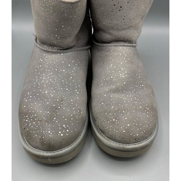UGG Mini Bailey Bow Gray Sparkle Shearling Bow Boot 6 Womens Winter Suede - Picture 3 of 8